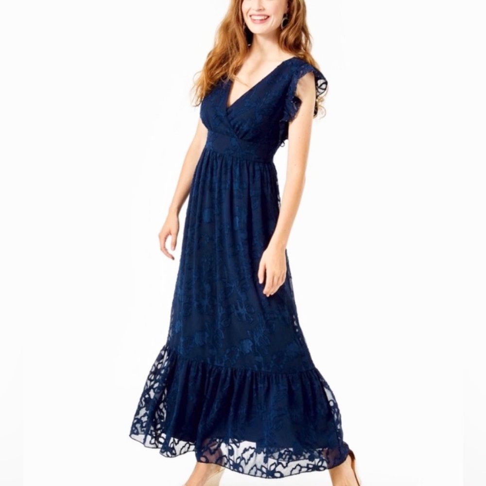 {Lilly Pulitzer} Autumn Flutter Sleeve Midi Dress, Navy, Size 6